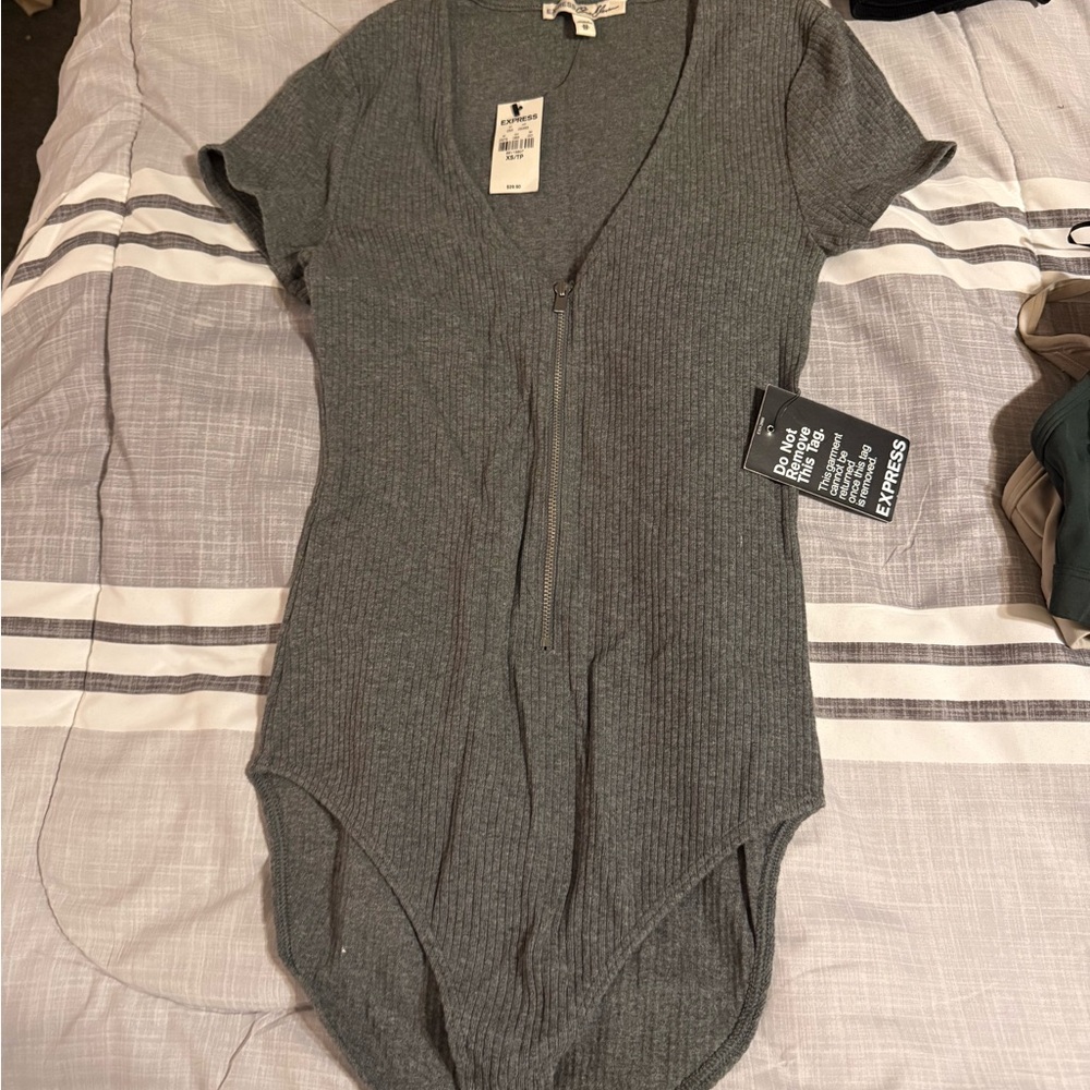 Express Heather Gray Ribbed Top